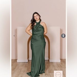 Revelry Athena Satin Formal Dress - Olive Green